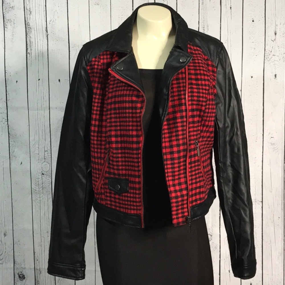Yoki New York Wool blend vegan leather moto jacket